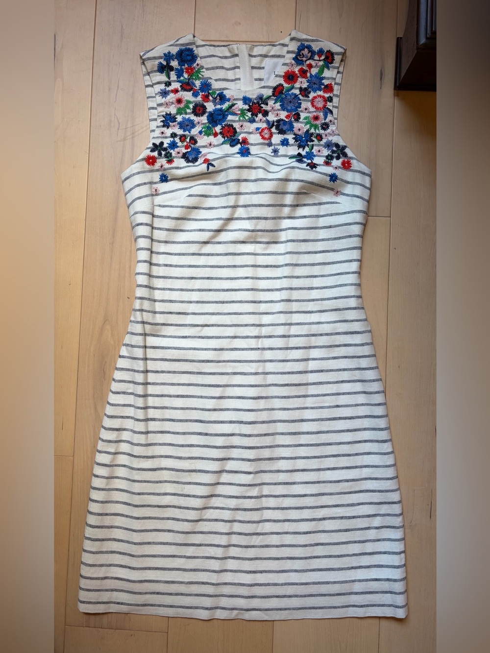 L.K. Bennett London Dr Bea Striped Floral Embroidered Shift Dress Women’s Size 2